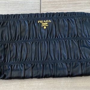 Prada black Napa gaufre leather clutch